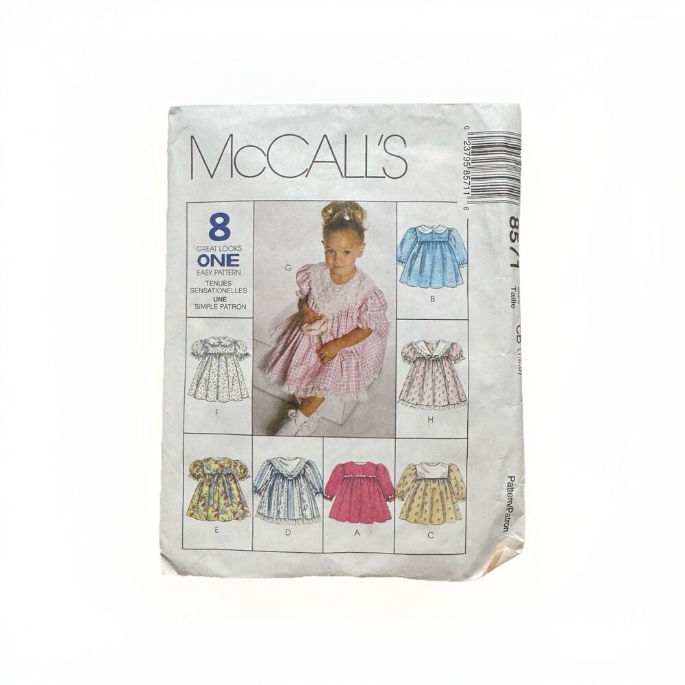 McCall's 8571 Sewing Pattern Crafts Size 1 2 3 Toddlers Dress